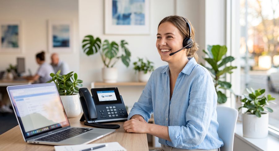 Office front desk with a Radvox business phone